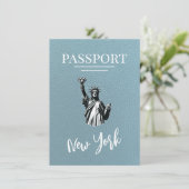 Slate Blue New York City Passport Save the Date (Stehend Vorderseite)