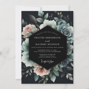 Slate Blue Noir Bloom Hochzeit Einladung