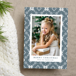 Slate Blue Nordic Snowflake Pattern Foto Feiertagskarte