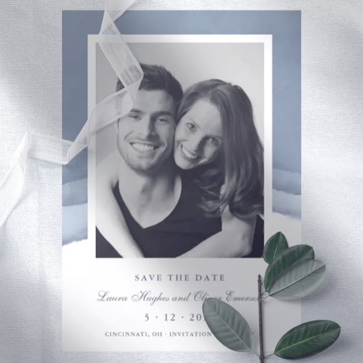 Slate Blue Ombre Wasserfarbe Hochzeit Speichern Si Einladung