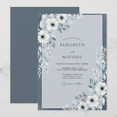 Slate Blue Painterly Anemone Wedding Einladung (Vorne/Hinten)