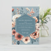 Slate Blue Painterly Bloom Wedding Einladung (Stehend Vorderseite)