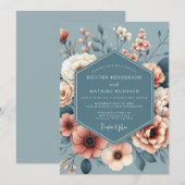 Slate Blue Painterly Bloom Wedding Einladung (Vorne/Hinten)