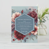 Slate Blue Painterly Bloom Wedding Einladung (Stehend Vorderseite)