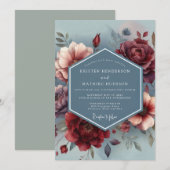 Slate Blue Painterly Bloom Wedding Einladung (Vorne/Hinten)
