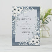 Slate Blue Painterly Floral Wedding Einladung (Stehend Vorderseite)