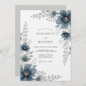 Slate Blue Painterly Romance Wedding Einladung (Vorne/Hinten)
