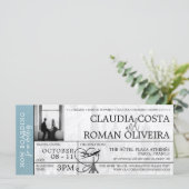 Slate Blue Paris Wedding Boarding Pass Einladung (Stehend Vorderseite)