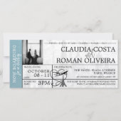 Slate Blue Paris Wedding Boarding Pass Einladung (Vorderseite)