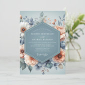 Slate Blue Pastel Bloom Wedding Einladung (Stehend Vorderseite)