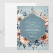 Slate Blue Pastel Bloom Wedding Einladung (Vorne/Hinten)