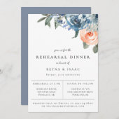 Slate Blue Peach Botanische Probe Abendessen Ankündigung (Vorne/Hinten)