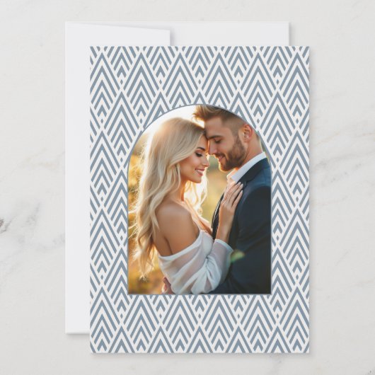 Slate Blue & Pearl White Art Deco Wedding Photo Einladung (Rückseite)