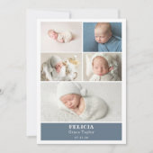 Slate Blue Photo Collage Baby Announcement Card Einladung (Vorderseite)