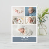 Slate Blue Photo Collage Baby Announcement Card Einladung (Stehend Vorderseite)