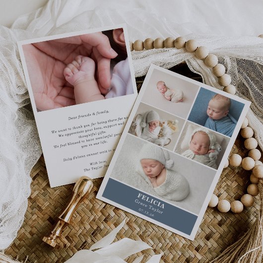 Slate Blue Photo Collage Baby Announcement Card Einladung
