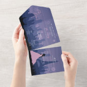 Slate Blue & Pink Paris Feuerwerk Quinceañera All In One Einladung (Abreißen)