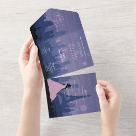 Slate Blue & Pink Paris Feuerwerk Quinceañera All In One Einladung