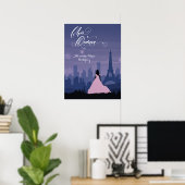 Slate Blue & Pink Paris Feuerwerk Quinceañera Poster (Heimbüro)
