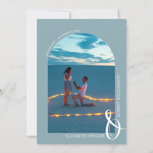 Slate Blue QR Code Wedding Foto Save the Date (Vorderseite)