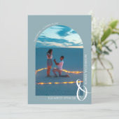 Slate Blue QR Code Wedding Foto Save the Date (Stehend Vorderseite)