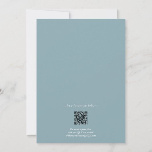 Slate Blue QR Code Wedding Foto Save the Date (Rückseite)