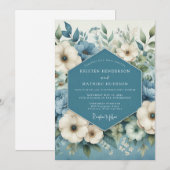 Slate Blue Romantic Anemone Wedding Einladung (Vorne/Hinten)