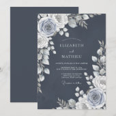 Slate Blue Rose Romance Wedding Einladung (Vorne/Hinten)