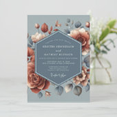 Slate Blue Rust Painterly Wedding Einladung (Stehend Vorderseite)