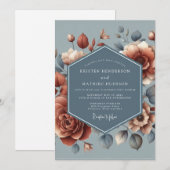 Slate Blue Rust Painterly Wedding Einladung (Vorne/Hinten)