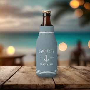 Slate Blue Rustic Anchor Personalisiert Beach Hous Flaschenkühler