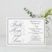 Slate Blue Script Faith Hope & Liebe Wedding Einladung (Stehend Vorderseite)