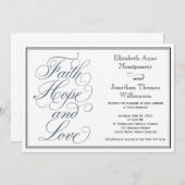 Slate Blue Script Faith Hope & Liebe Wedding Einladung (Vorne/Hinten)