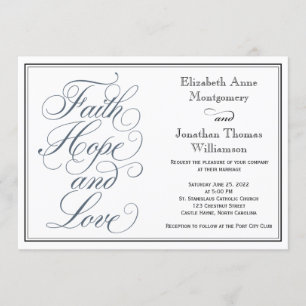 Slate Blue Script Faith Hope & Liebe Wedding Einladung