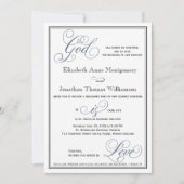 Slate Blue Script God is Liebe Christlich Wedding Einladung (Vorderseite)