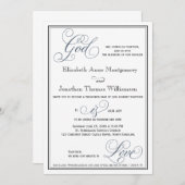 Slate Blue Script God is Liebe Christlich Wedding Einladung (Vorne/Hinten)
