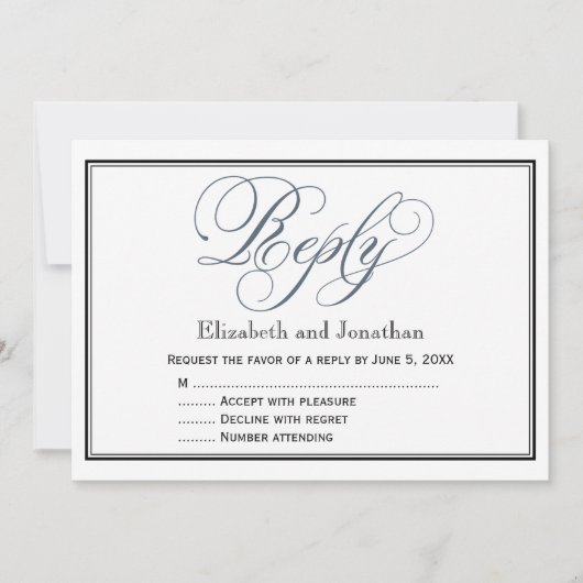 Slate Blue Script Reply UAWG Enclosure Card Einladung (Vorderseite)