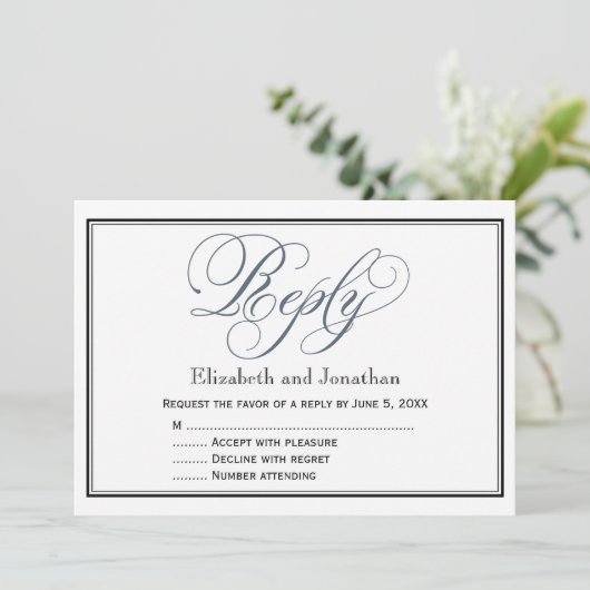 Slate Blue Script Reply UAWG Enclosure Card Einladung (Stehend Vorderseite)