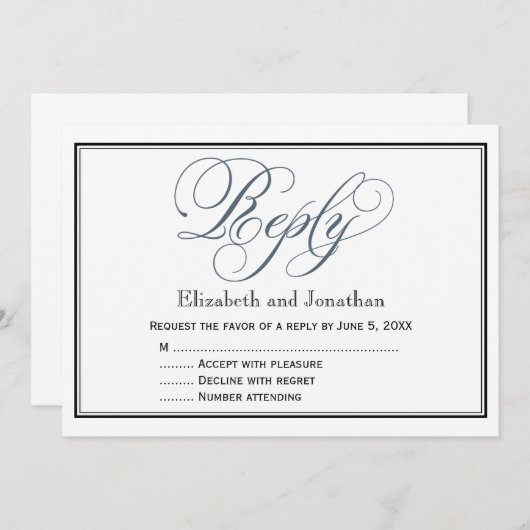 Slate Blue Script Reply UAWG Enclosure Card Einladung (Vorne/Hinten)