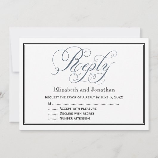 Slate Blue Script Reply UAWG Enclosure Card Einladung (Vorderseite)