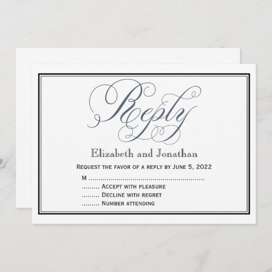 Slate Blue Script Reply UAWG Enclosure Card Einladung (Vorne/Hinten)