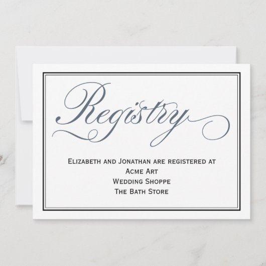Slate Blue Script Wedding Registry Enclosure Card Einladung (Vorderseite)