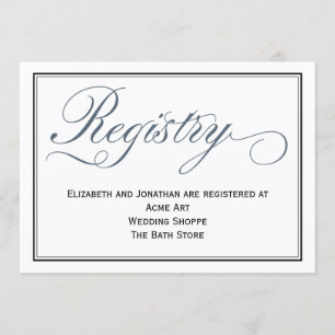 Slate Blue Script Wedding Registry Enclosure Card Einladung