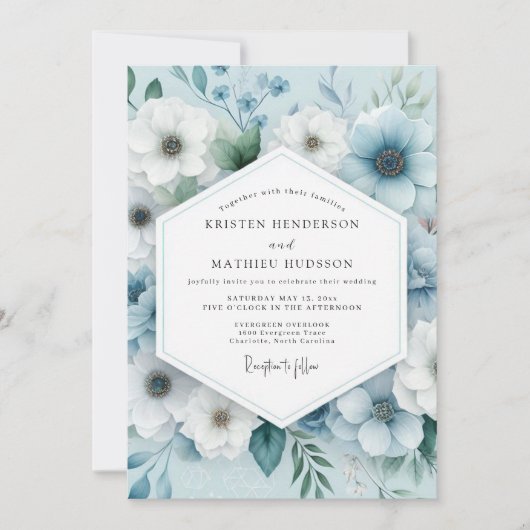 Slate Blue Serene Anemone Wedding Einladung (Vorderseite)