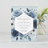 Slate Blue Serene Bloom Wedding Einladung (Stehend Vorderseite)