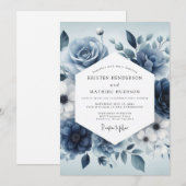 Slate Blue Serene Bloom Wedding Einladung (Vorne/Hinten)