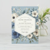 Slate Blue Serene Flora Wedding Einladung (Stehend Vorderseite)
