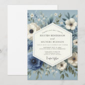 Slate Blue Serene Flora Wedding Einladung (Vorne/Hinten)