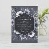 Slate Blue Shadowy Flora Wedding Einladung (Stehend Vorderseite)