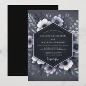 Slate Blue Shadowy Flora Wedding Einladung (Vorne/Hinten)